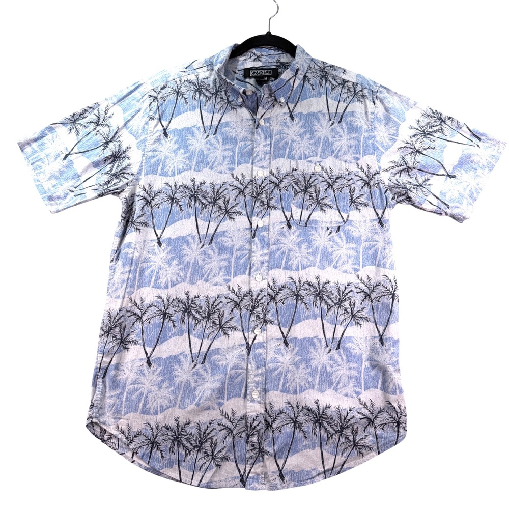 Ezekiel Shirt Palm Tree Print 100% Cotton M Blue Short Sleeve Button Down Aloha